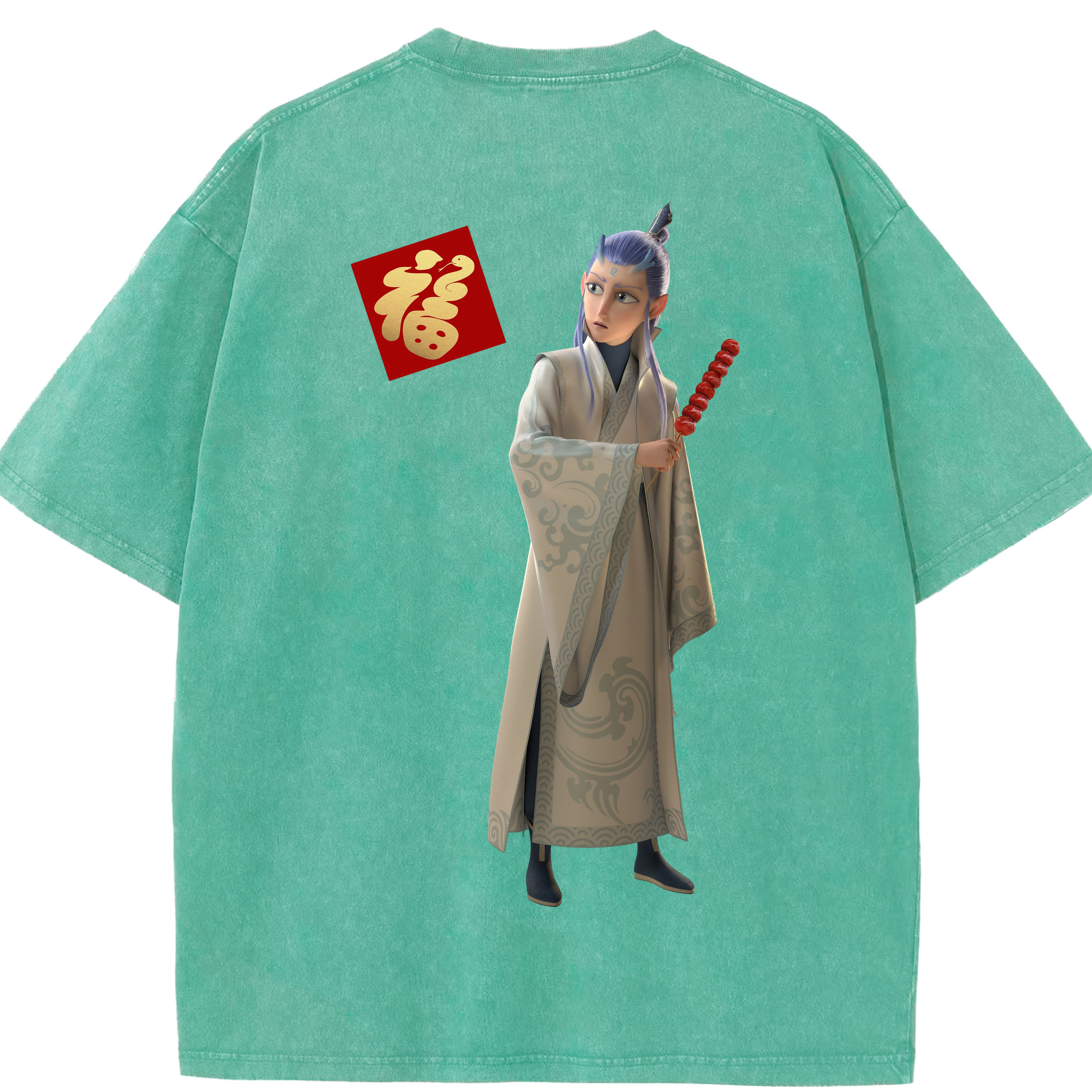 （画像用） Ne Zha 2 ナタ 魔童の大暴れ 綿100% ヴィンテージ風 半袖Tシャツ（背面プリント）